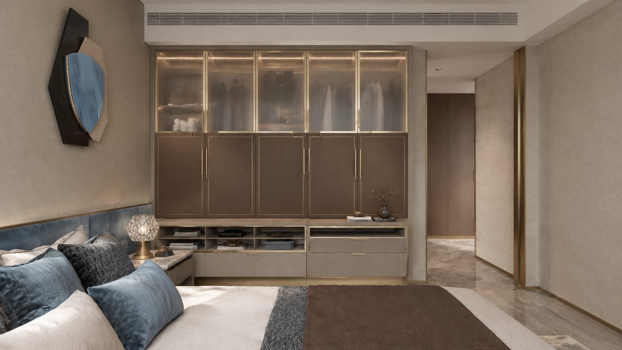 Poliform金属铜 × Molteni&C黄布纹|轻奢风 · 主卧