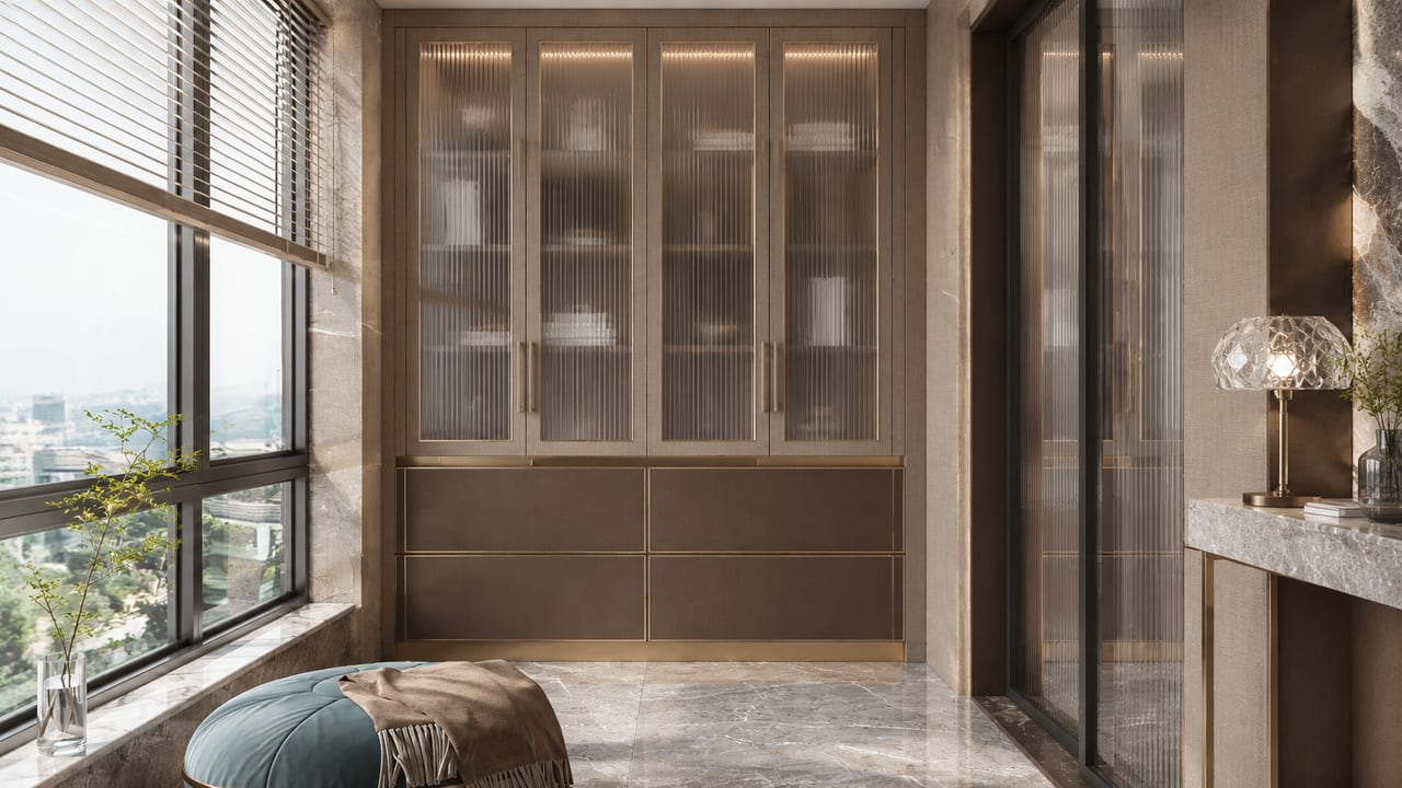 Poliform金属铜 × Molteni&C黄布纹|轻奢风 · 阳台