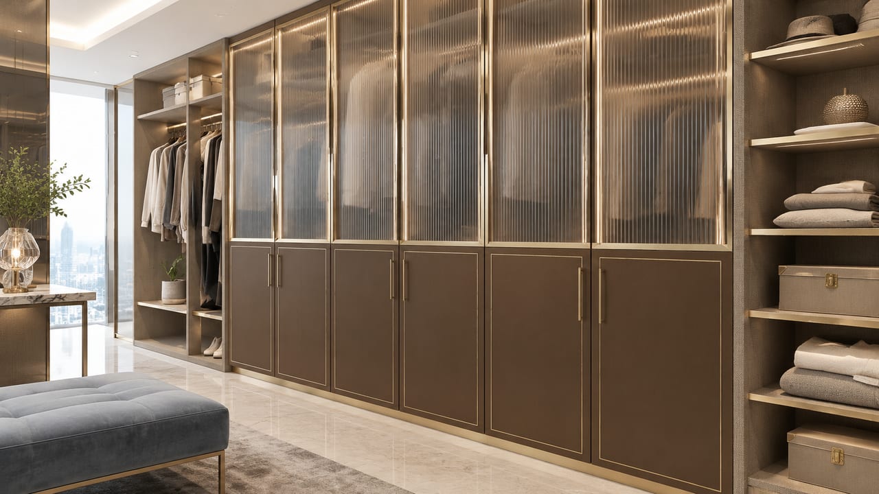 Poliform金属铜 × Molteni&C黄布纹|轻奢风 · 衣帽间