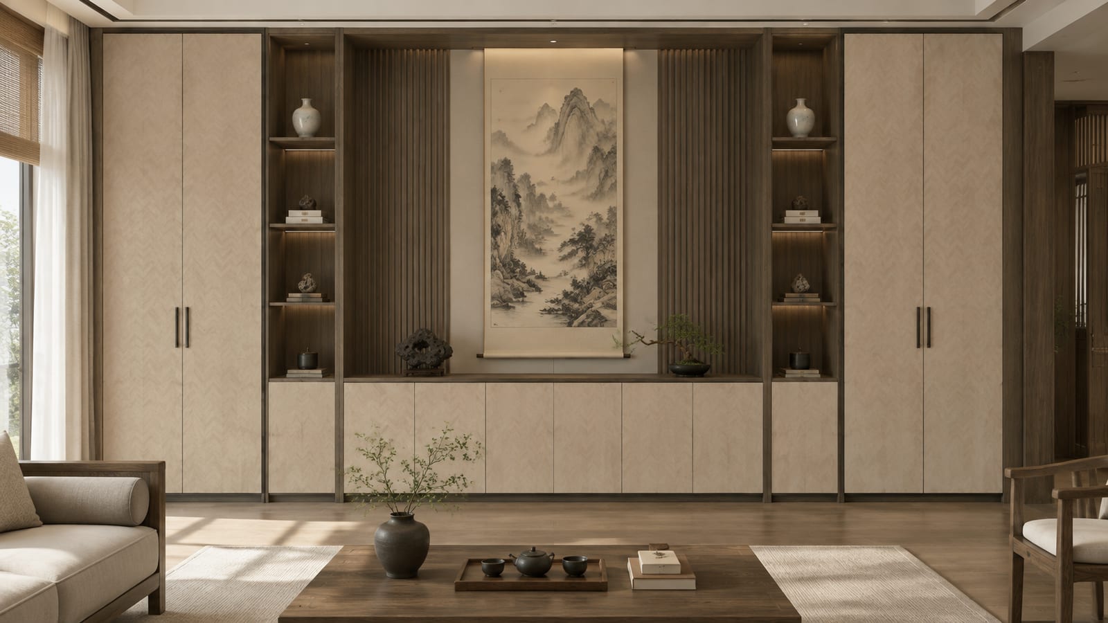 暖木拼花 × 金陵之冬|宋式美学 · 客厅