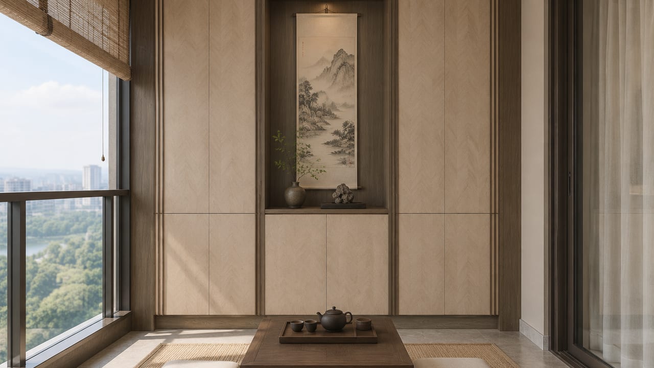 暖木拼花 × 金陵之冬|宋式美学 · 阳台