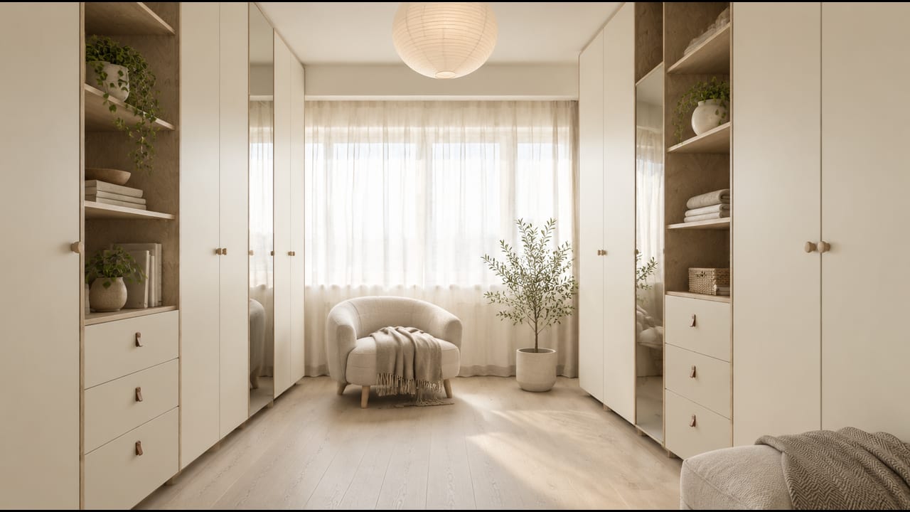 米白 肤感 × 暖木拼花|北欧风 · 衣帽间