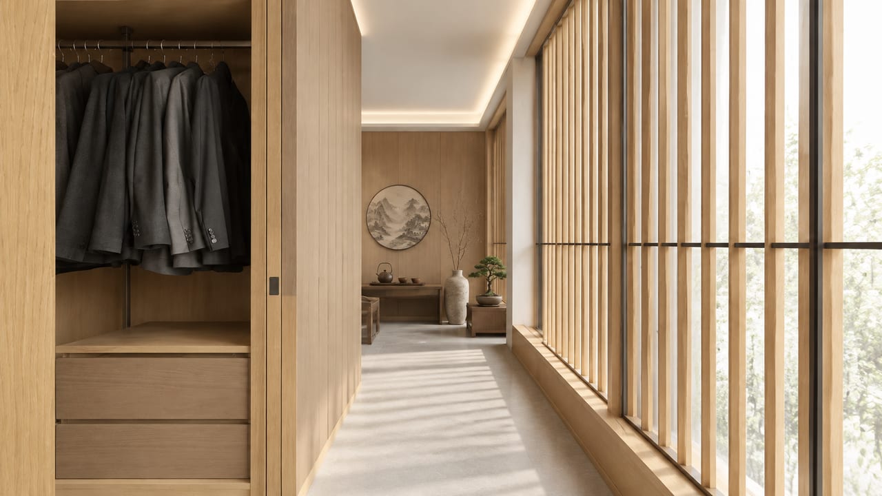 禅意原橡 × 约克浅橡|宋式美学 · 衣帽间