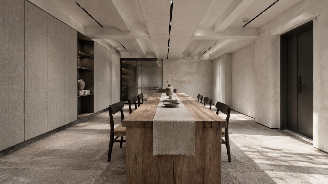香奈尔灰布纹 × Poliform金属灰|侘寂风 · 餐厅