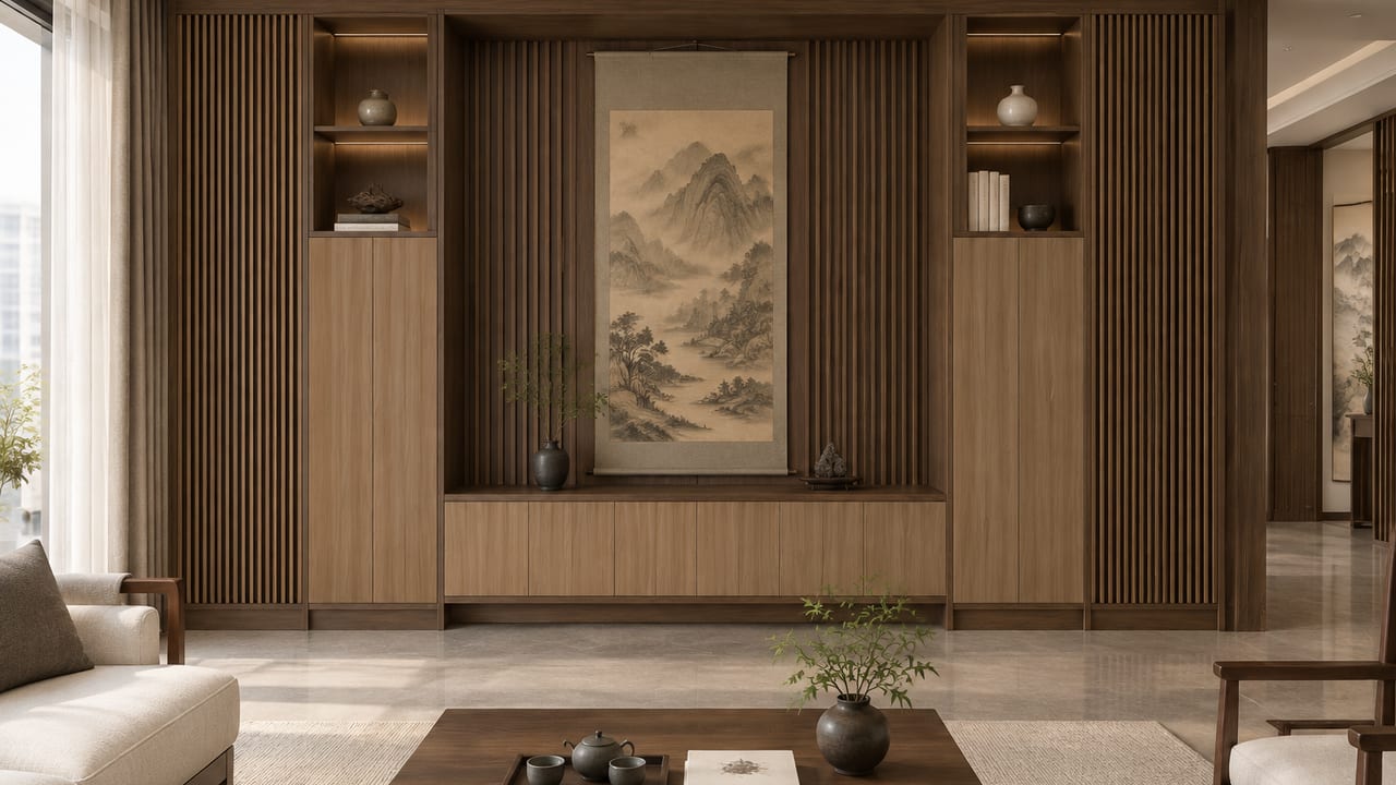 可丽芙棕橡S155 × 月影丹红|宋式美学 · 客厅