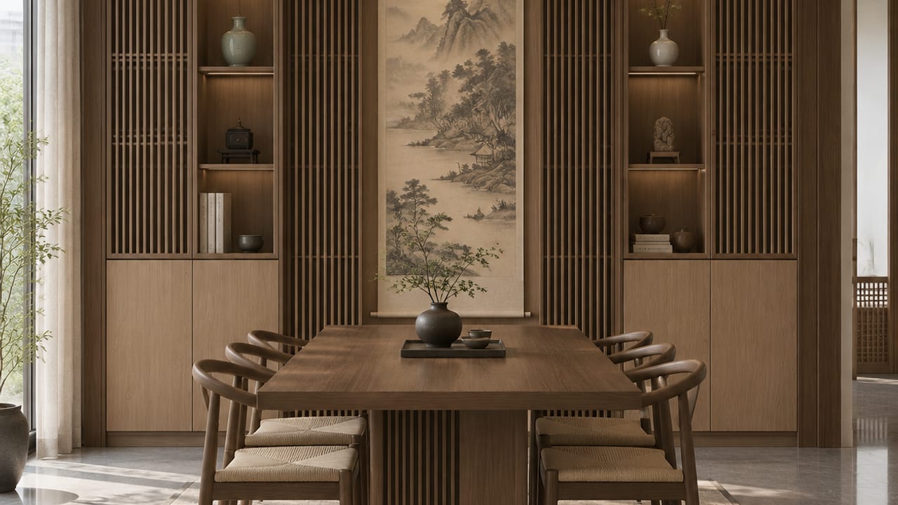 可丽芙棕橡S155 × 月影丹红|宋式美学 · 餐厅