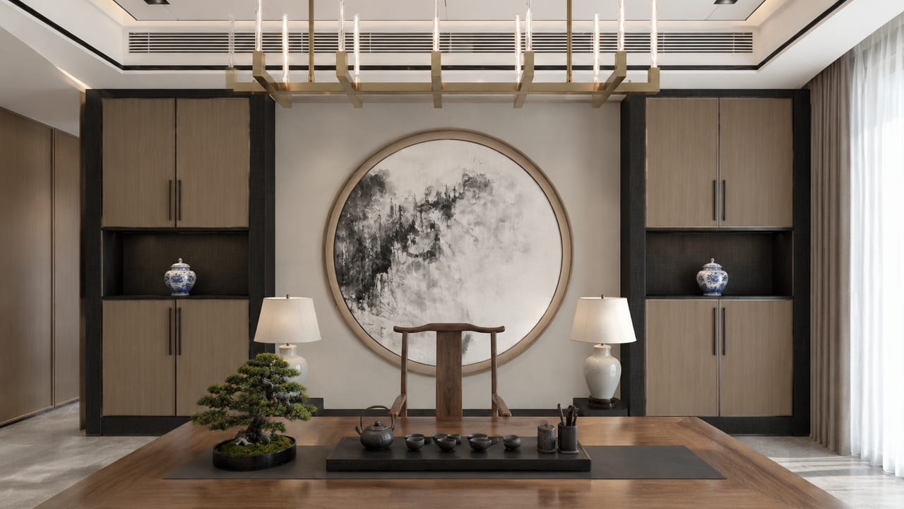 金陵之夏 × 纯黑(刀砍纹)|新中式 · 书房