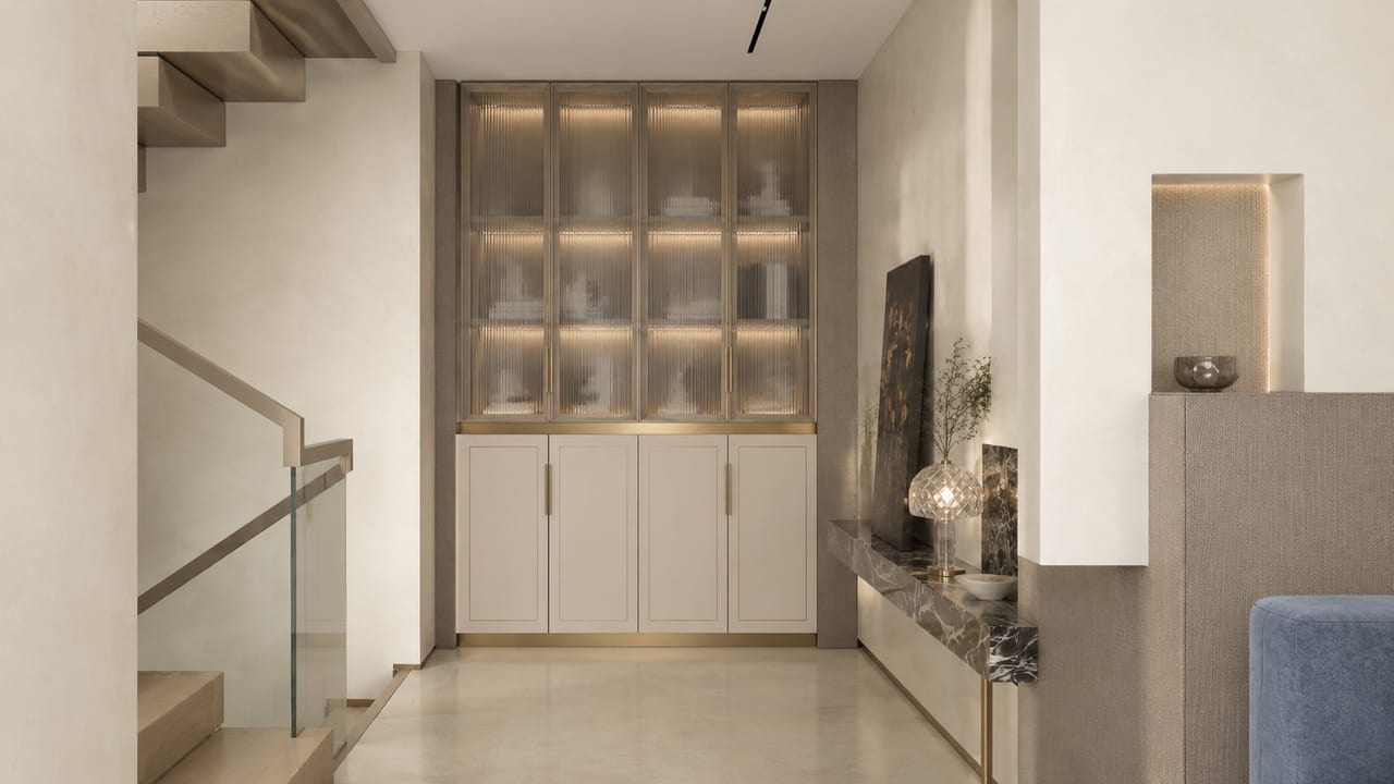 Poliform金属白 × Molteni&C黄布纹|轻奢风 · 走廊