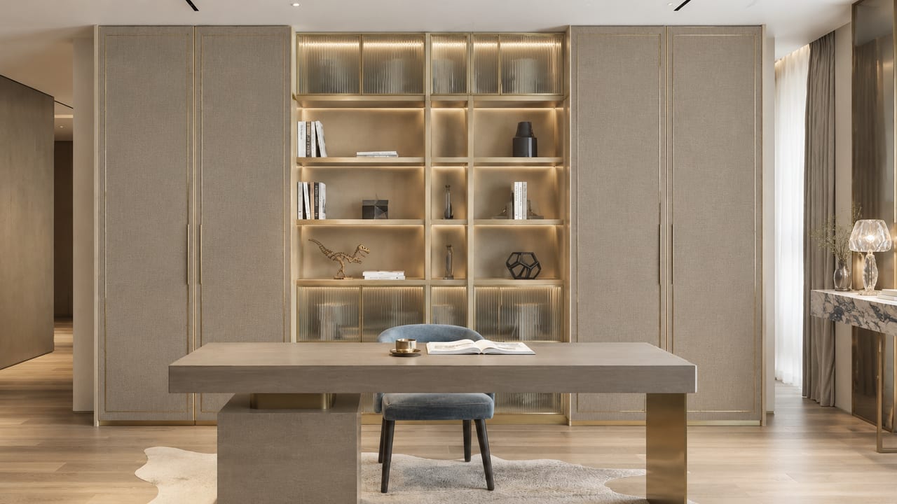Molteni&C黄布纹 × Poliform金属白|轻奢风 · 书房