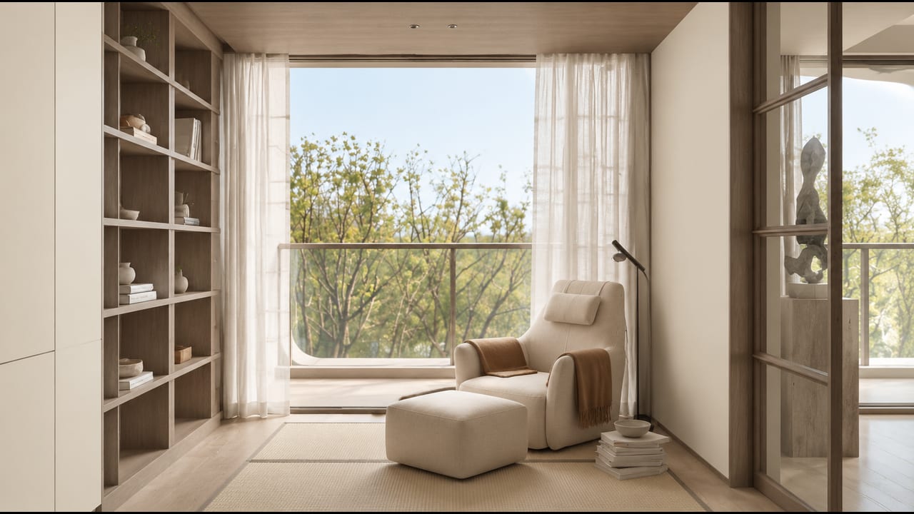 象牙白（皮纹） × 古朴灰橡｜日式风 · 客厅