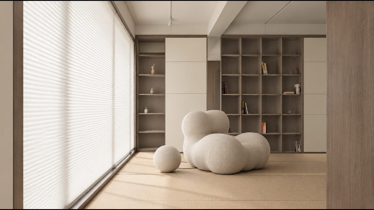 象牙白（皮纹） × 古朴灰橡｜日式风 · 走廊