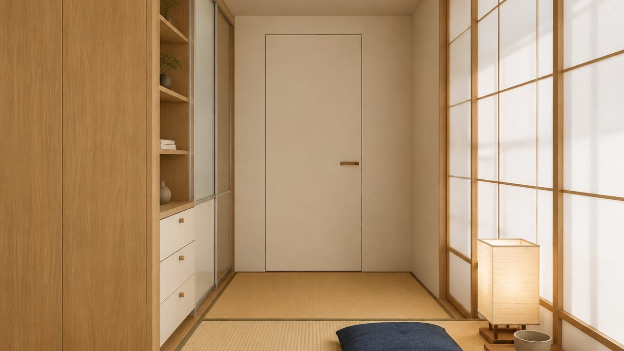 象牙白(皮纹) × 九洲金辉|日式风 · 走廊