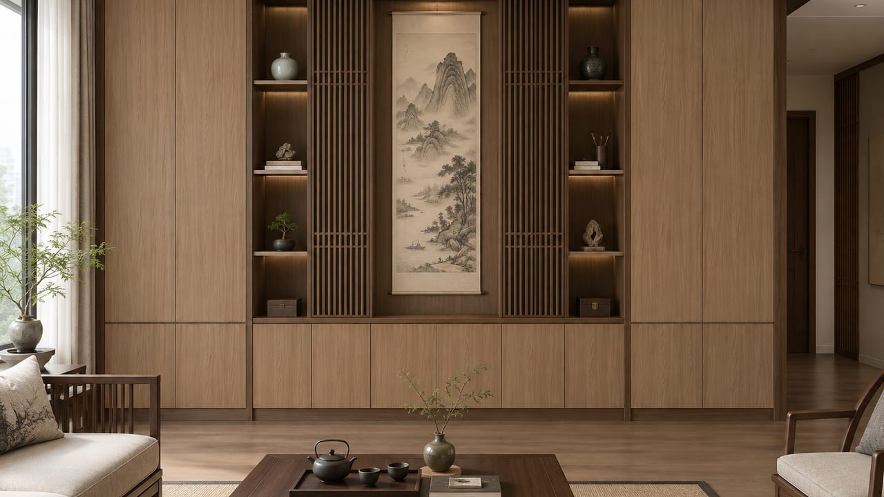 可丽芙棕橡S155 × 月影丹红|宋式美学 · 客厅
