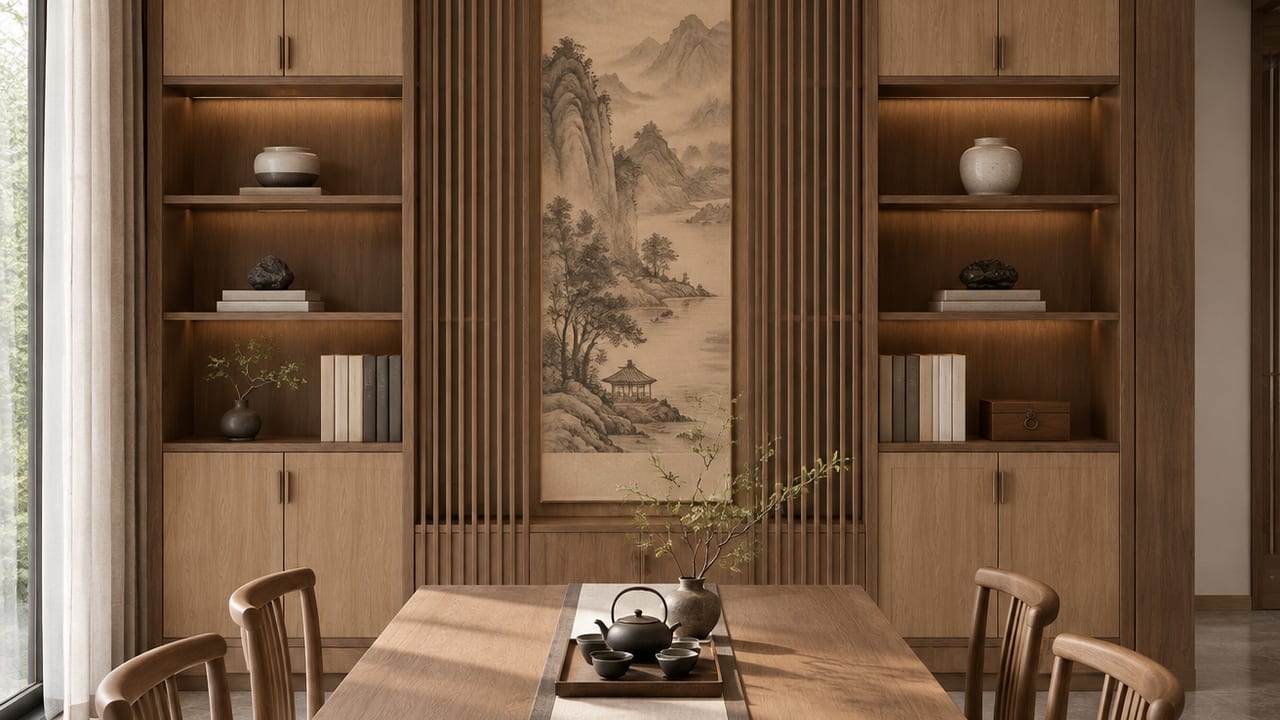 可丽芙棕橡S155 × 月影丹红|宋式美学 · 餐厅