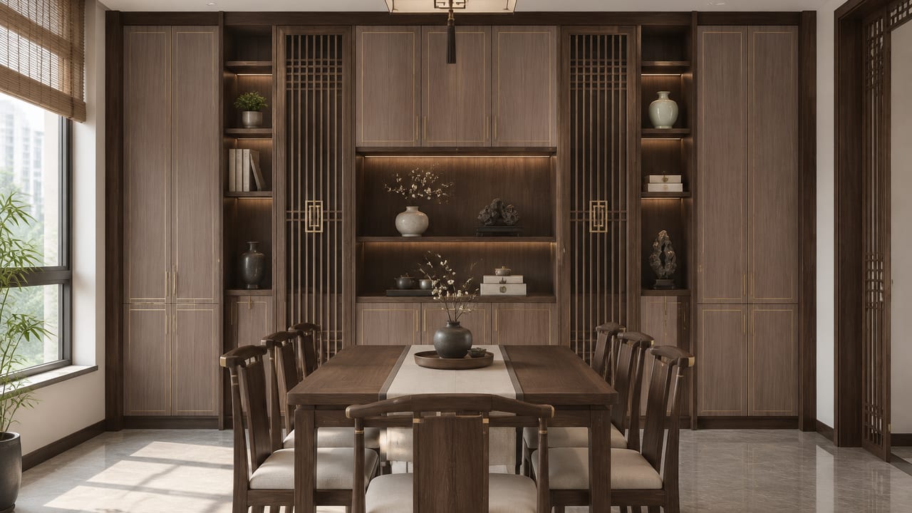 昆仑桃灰 × 奢雅马棕|新中式 · 餐厅