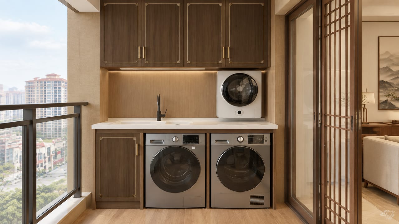 月影丹红 × 禅意原橡|新中式 · 阳台