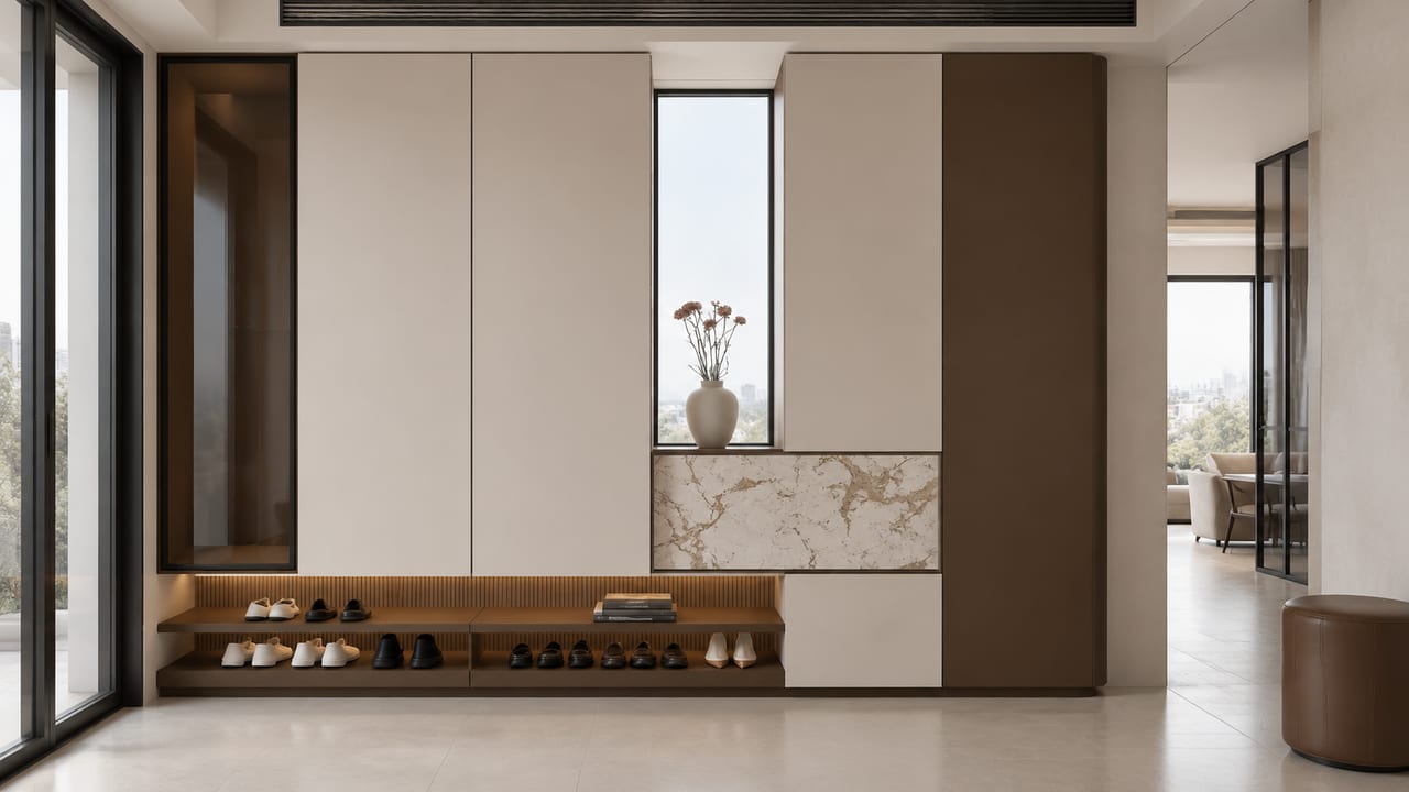 素色705 × 中古砖红｜意式极简 · 玄关