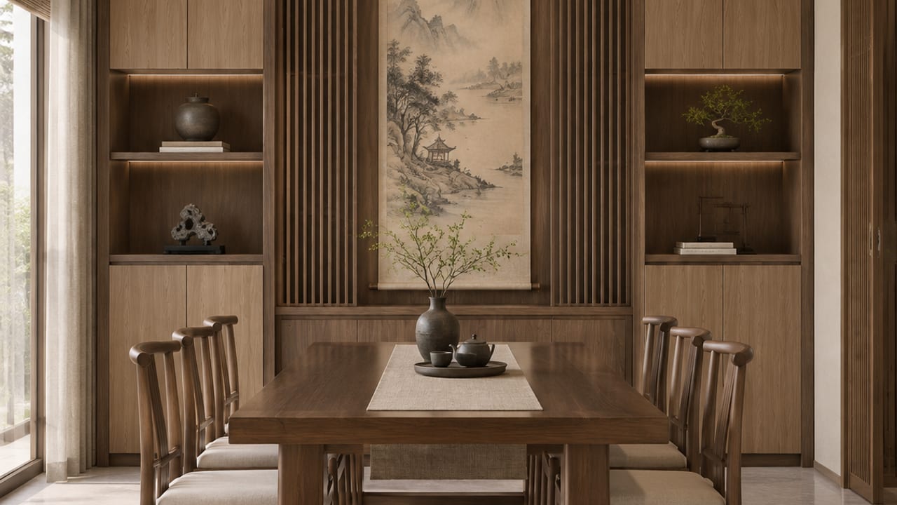 可丽芙棕橡S155 × 月影丹红｜宋式美学 · 餐厅