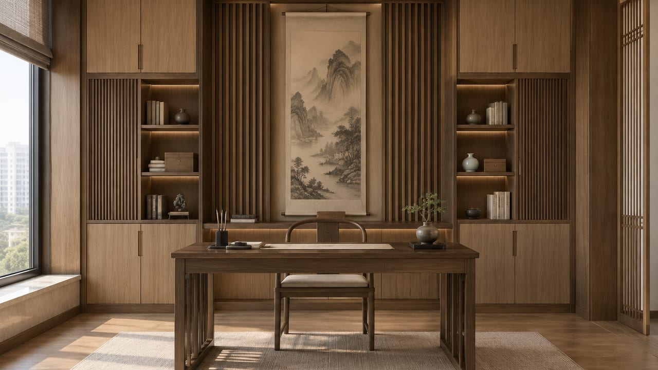 可丽芙棕橡S155 × 月影丹红｜宋式美学 · 书房