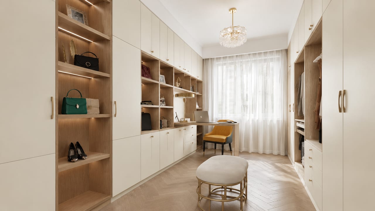 米白 肤感 × 可丽芙棕橡S155｜北欧风 · 衣帽间