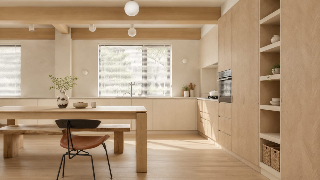 原木拼花 × 凤羽牙白|原木风 · 餐厅