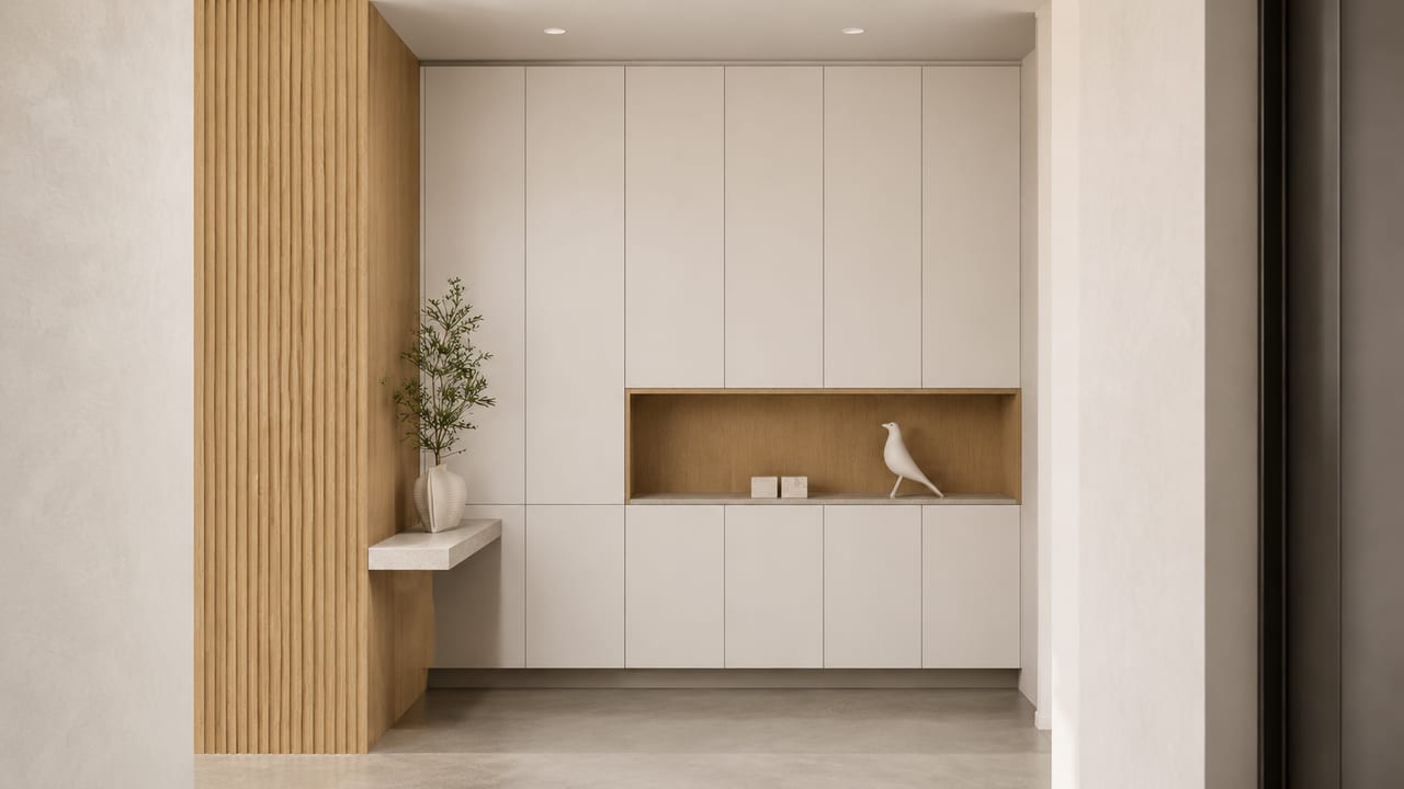 米白 × 江南麦黄|极简风 · 玄关