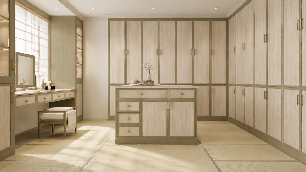云崖石韵 × 仿生秋水（立体网格）｜日式风 · 衣帽间