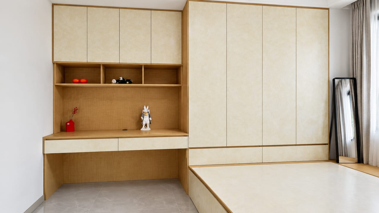 鸣沙月白 × 中古杏黄|现代简约 · 书房