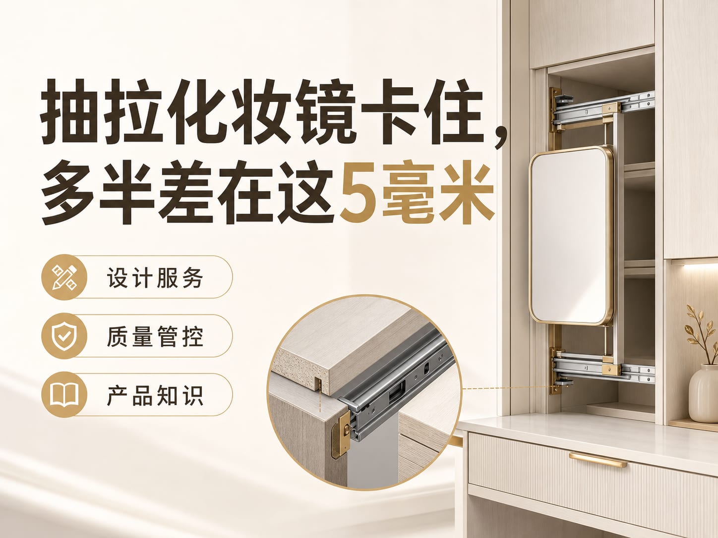 抽拉化妆镜卡住,多半差在这5毫米