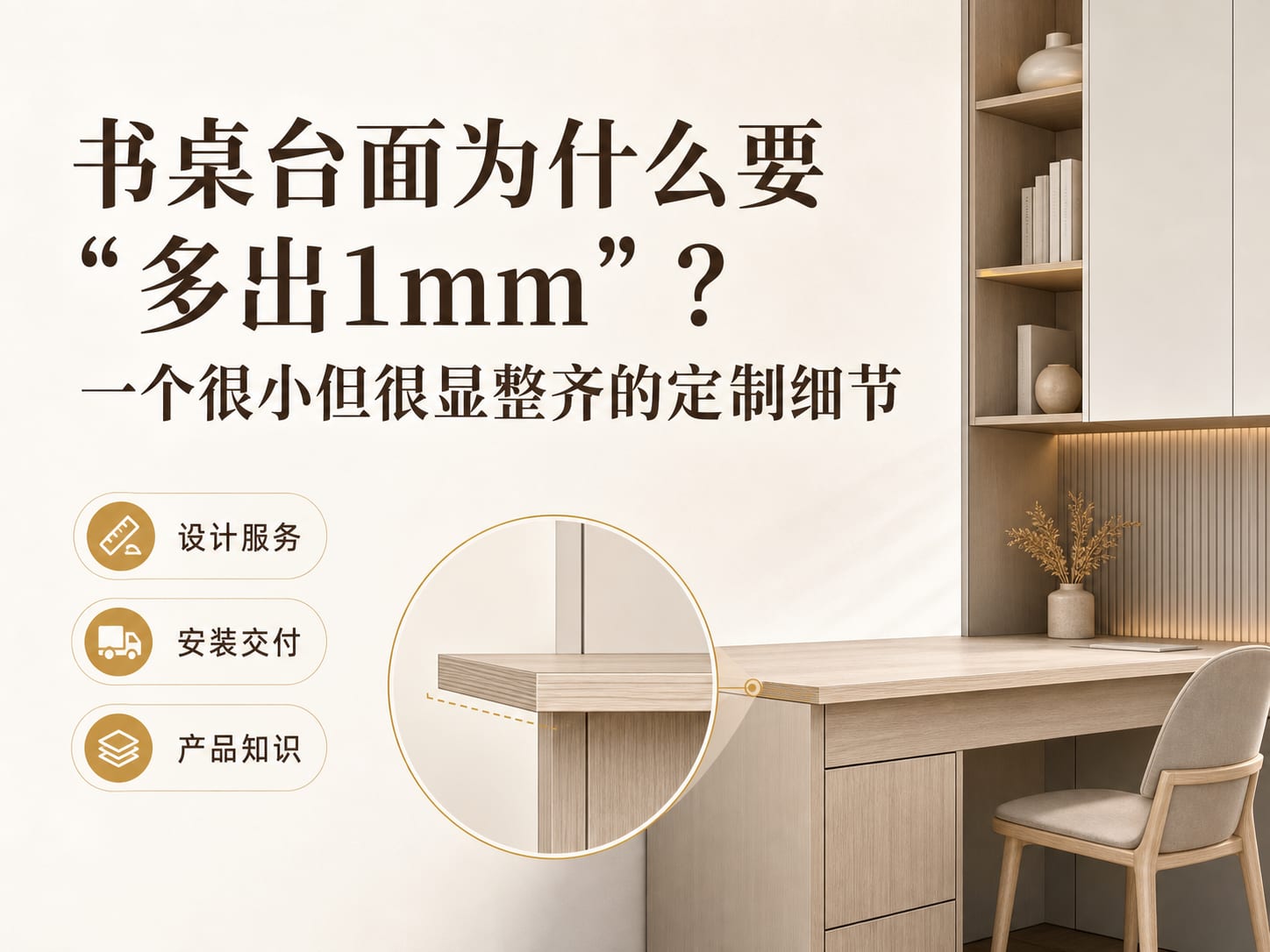 书桌台面为什么要“多出1mm”?一个很小但很显整齐的定制细节