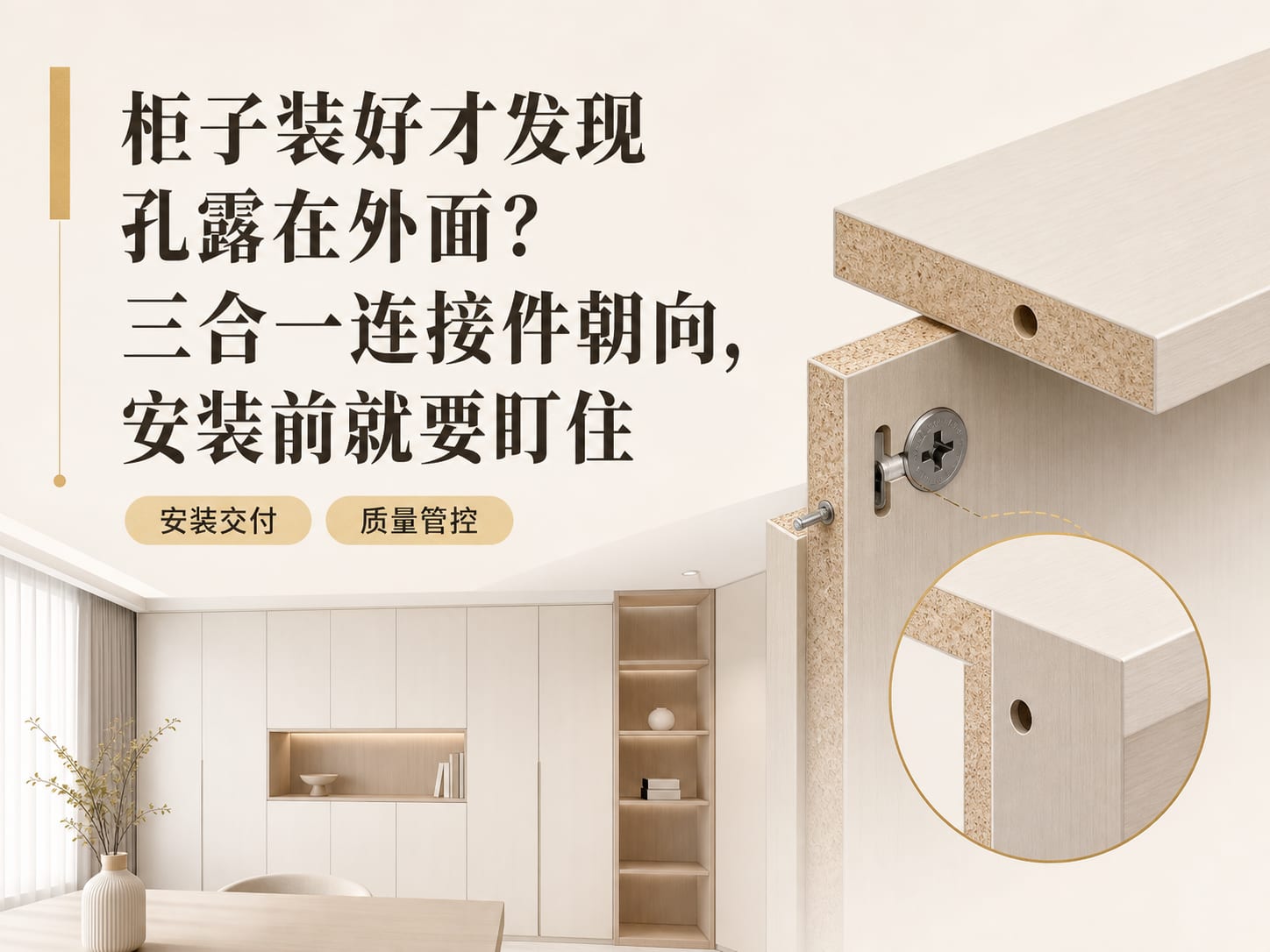柜子装好才发现孔露在外面？三合一连接件朝向，安装前就要盯住