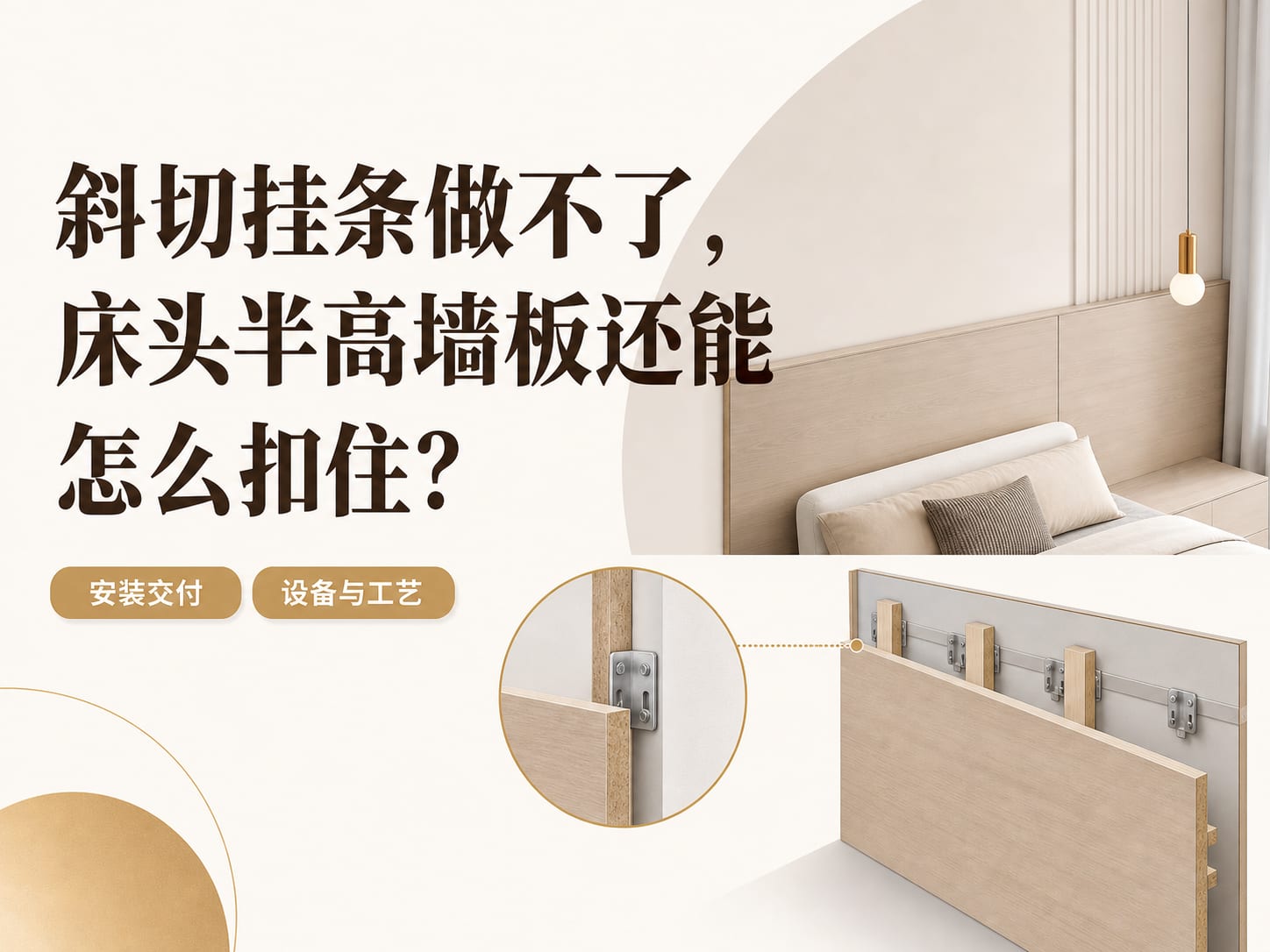斜切挂条做不了，床头半高墙板还能怎么扣住？