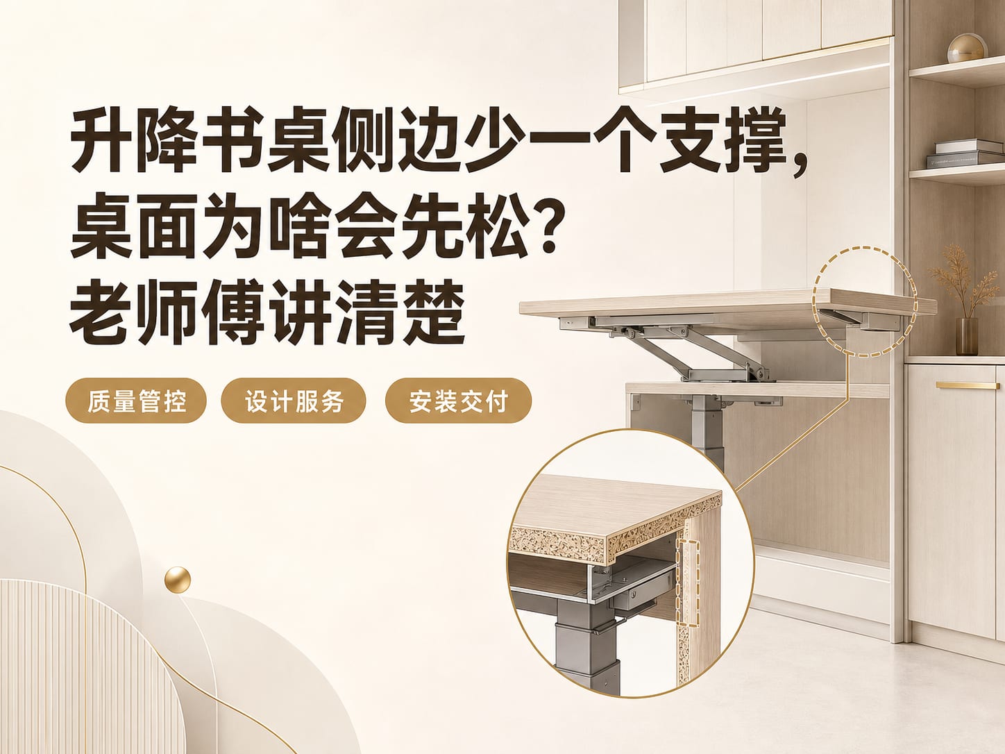 升降书桌侧边少一个支撑,桌面为啥会先松?老师傅讲清楚