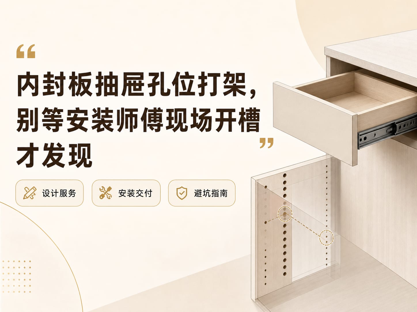 内封板抽屉孔位打架,别等安装师傅现场开槽才发现