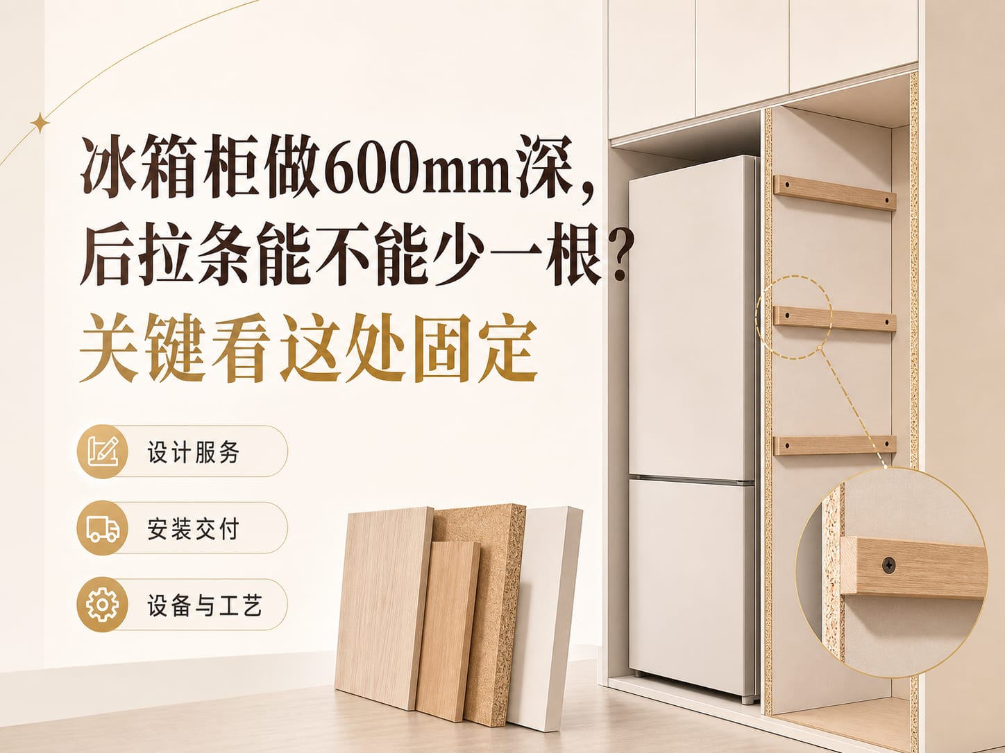 冰箱柜做600mm深,后拉条能不能少一根?关键看这处固定