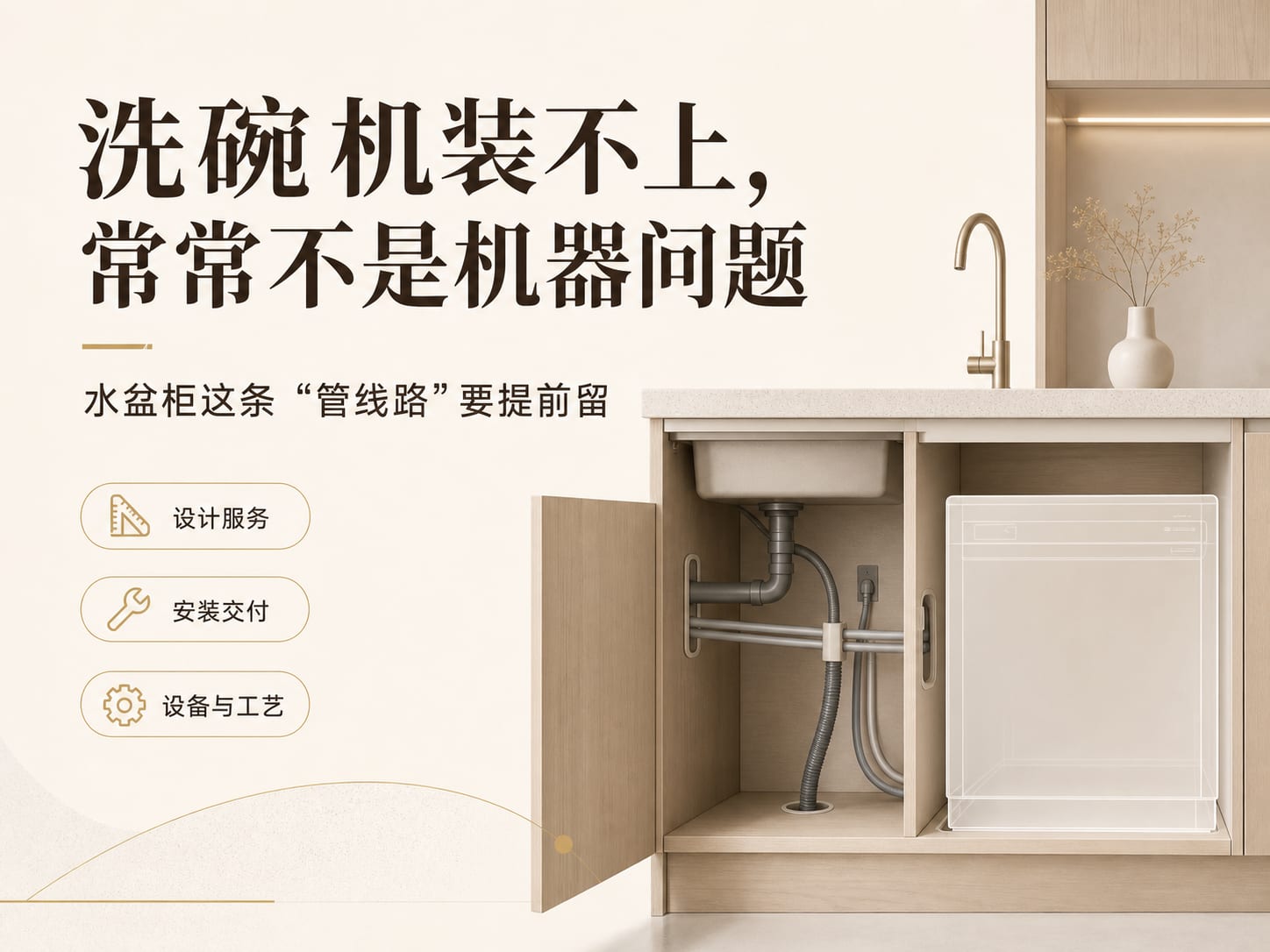 洗碗机装不上，常常不是机器问题：水盆柜这条“管线路”要提前留