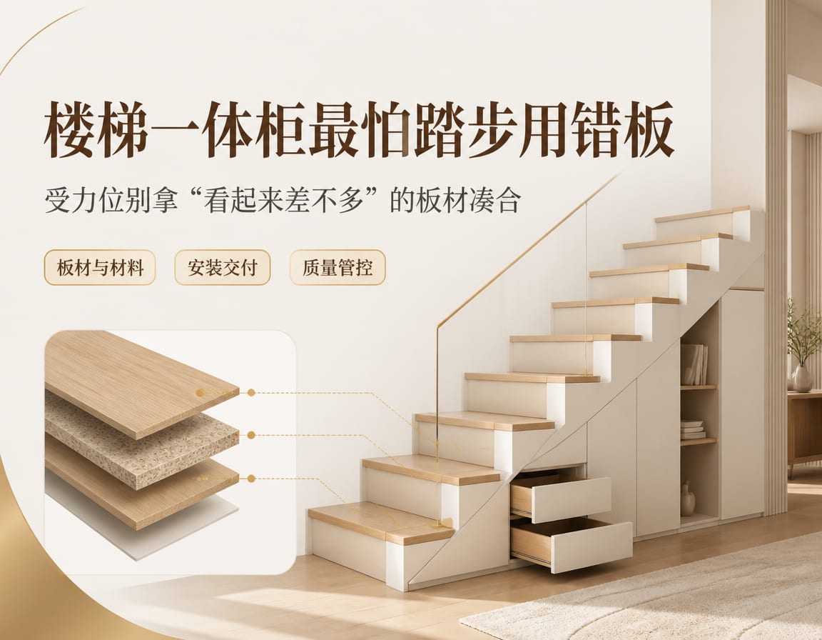 楼梯一体柜最怕踏步用错板：受力位别拿“看起来差不多”的板材凑合