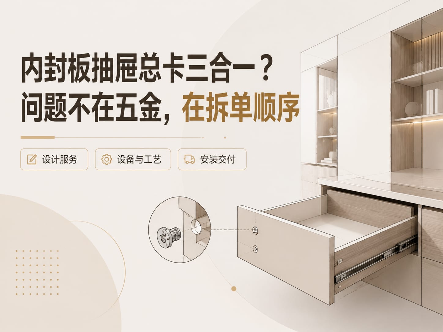 内封板抽屉总卡三合一？问题不在五金，在拆单顺序
