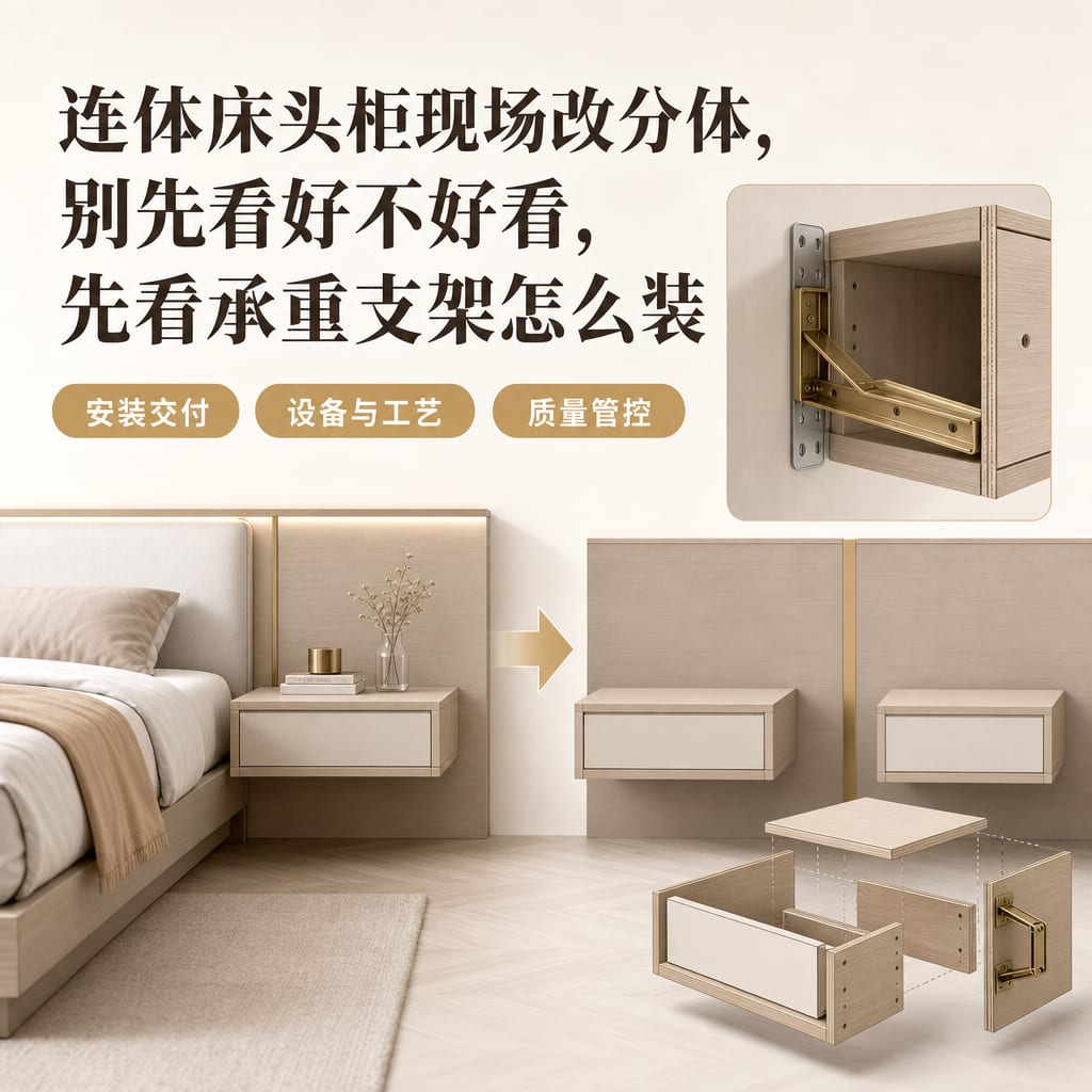 连体床头柜现场改分体,别先看好不好看,先看承重支架怎么装