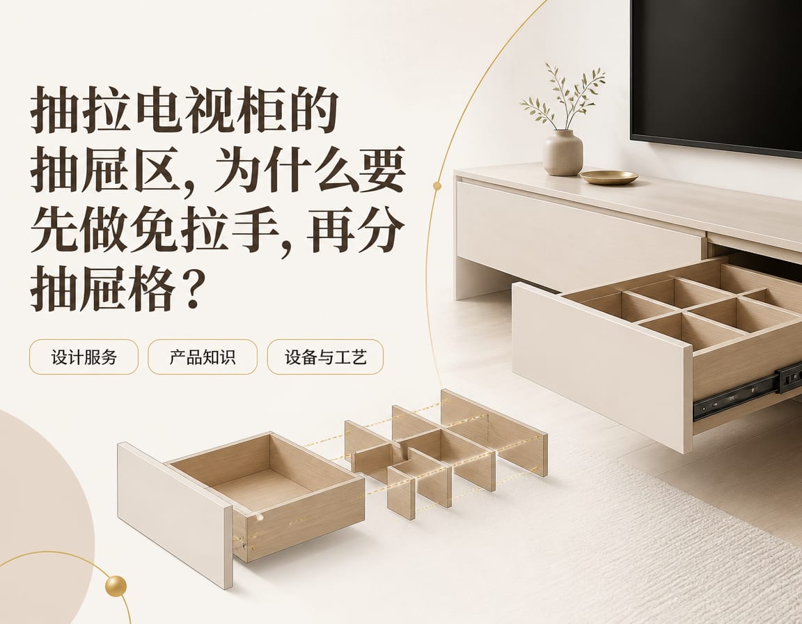 抽拉电视柜的抽屉区，为什么要先做免拉手，再分抽屉格？