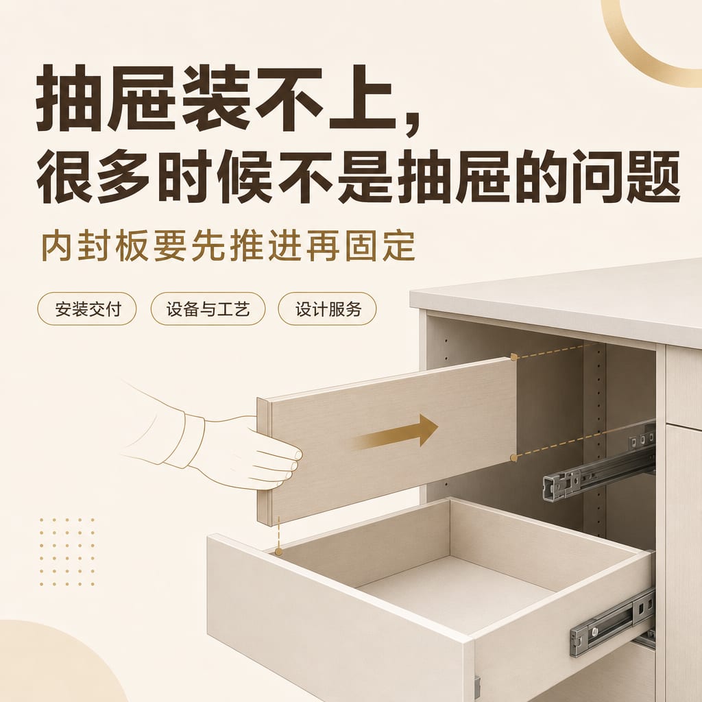 抽屉装不上,很多时候不是抽屉的问题:内封板要先推进再固定