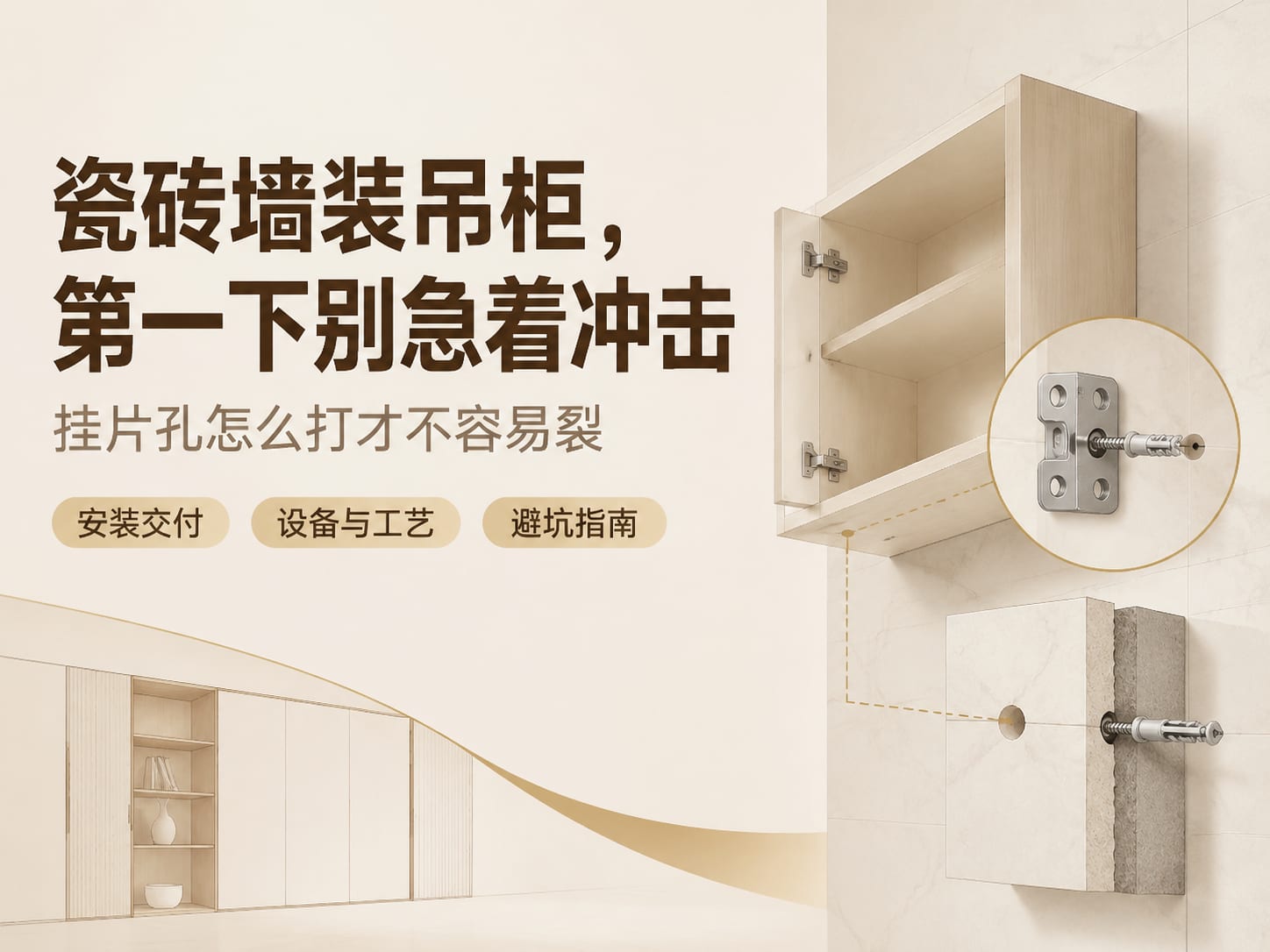 瓷砖墙装吊柜,第一下别急着冲击:挂片孔怎么打才不容易裂