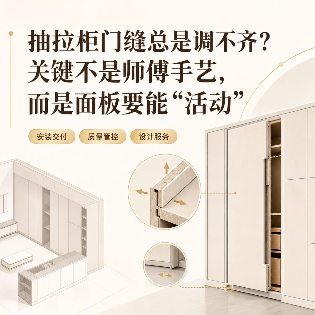 抽拉柜门缝总是调不齐?关键不是师傅手艺,而是面板要能“活动”