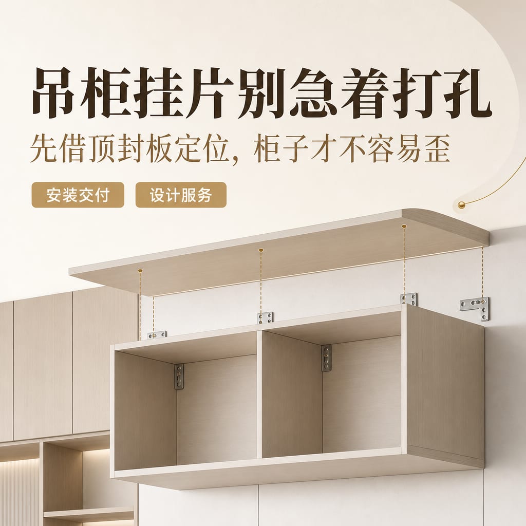 吊柜挂片别急着打孔:先借顶封板定位,柜子才不容易歪