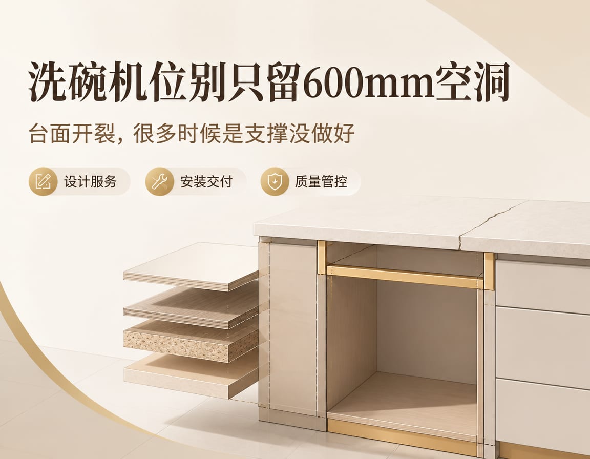 洗碗机位别只留600mm空洞:台面开裂,很多时候是支撑没做好