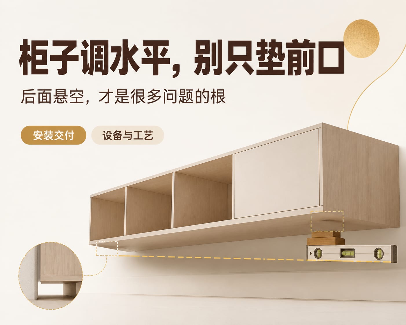 柜子调水平,别只垫前口:后面悬空,才是很多问题的根