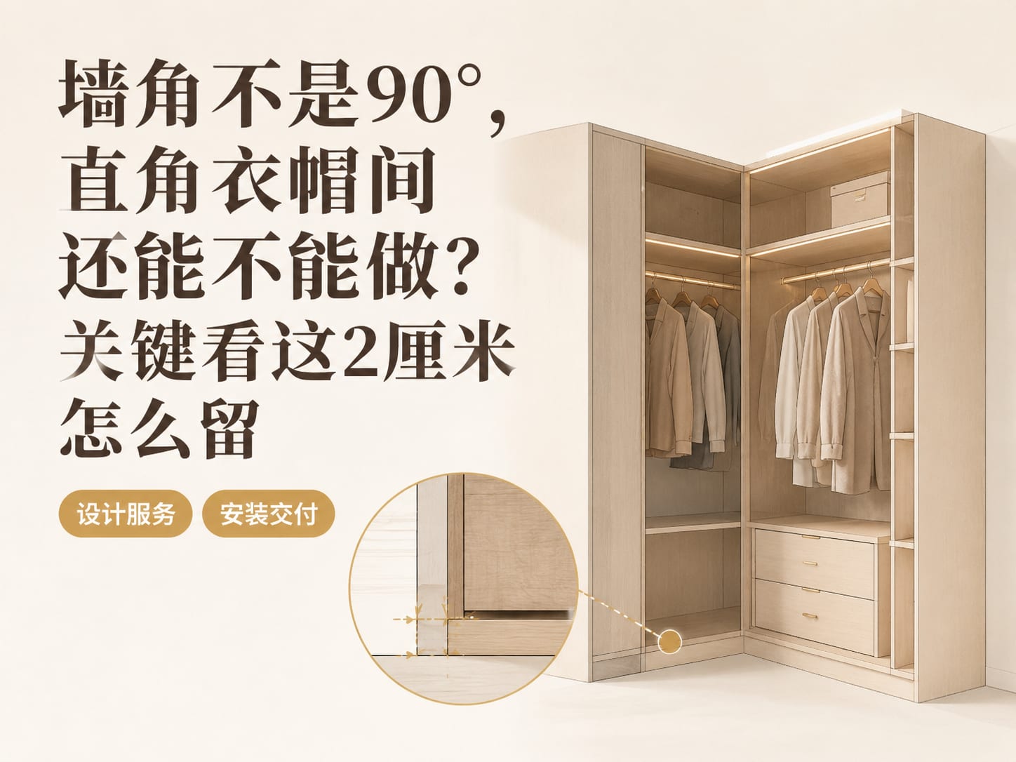 墙角不是90°，直角衣帽间还能不能做？关键看这2厘米怎么留