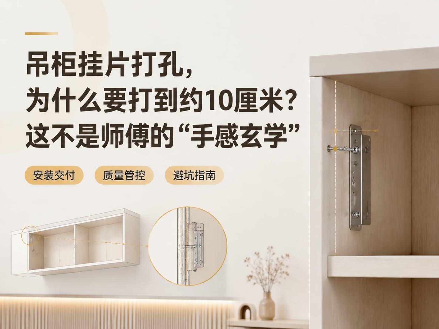 吊柜挂片打孔,为什么要打到约10厘米?这不是师傅的“手感玄学”