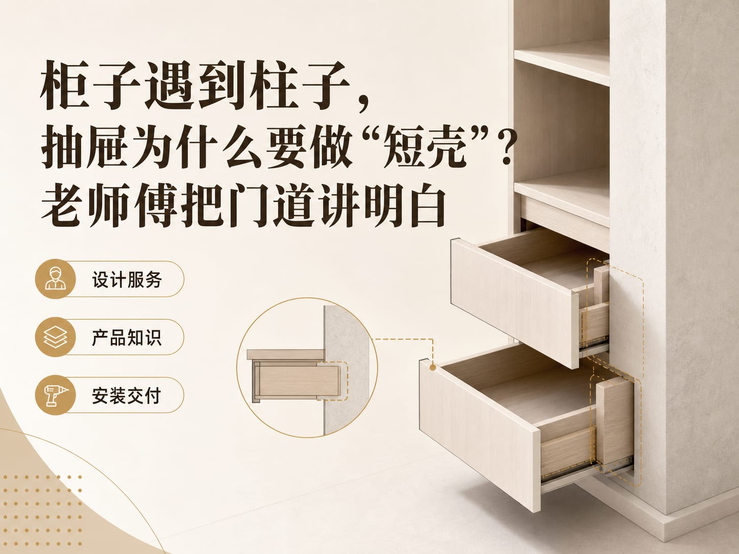 柜子遇到柱子，抽屉为什么要做“短壳”？老师傅把门道讲明白