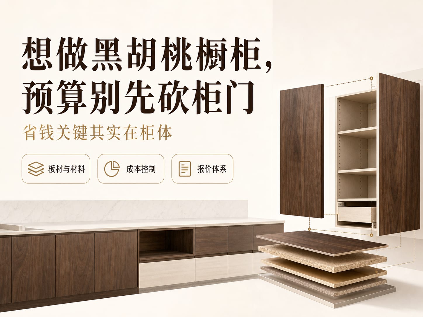 想做黑胡桃橱柜，预算别先砍柜门：省钱关键其实在柜体